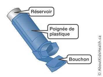 Le réservoir, la poignée de plastique et le bouchon d’un aérosol-doseur